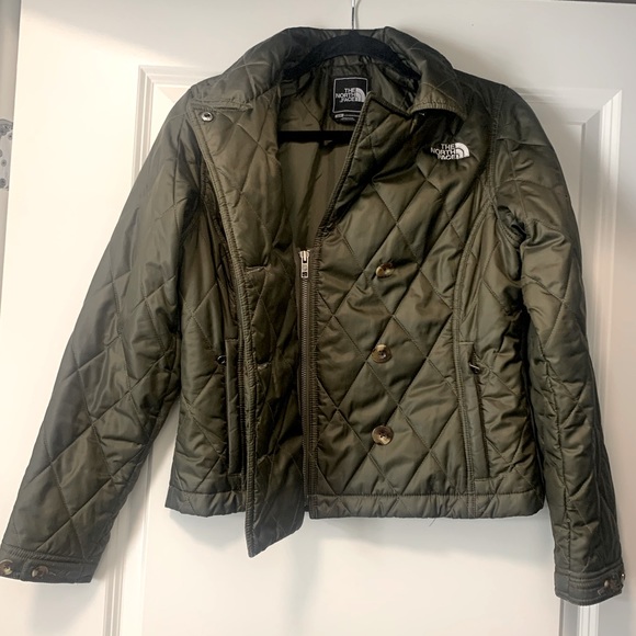 The North Face Women’s Small Quilted Puffer Jacket Zip Button Olive Green - Picture 2 of 7